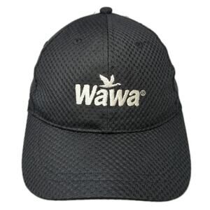 Wawa Baseball Cap Black One Size Logo Performance Mesh Strapback Curved Brim Hat